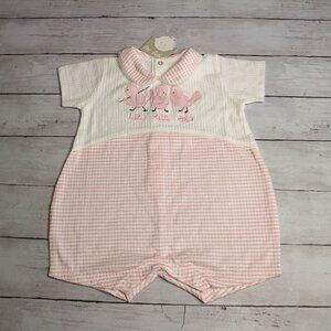 Les Bebes Vintage Baby Girl's Bubble Romper Size 6 Months Pink Gingham